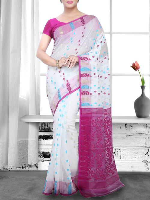 white cotton silk handloom saree - 14910093 - Very Small Image - 1