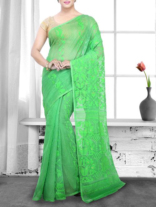 green cotton silk handloom saree - 14910098 - Very Small Image - 1