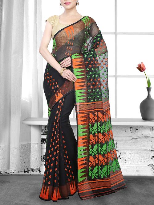 black cotton silk handloom saree - 14910099 - Very Small Image - 1