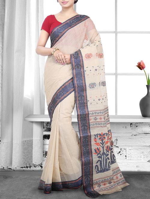 beige cotton handloom saree - 14910103 - Very Small Image - 1