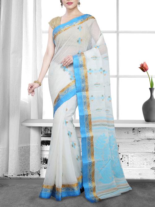 white cotton handloom saree - 14910104 - Very Small Image - 1