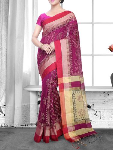 magenta cotton handloom saree - 14910106 - Very Small Image - 1