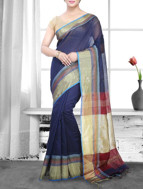 blue cotton handloom saree - 14910110 - Very Small Image - 1