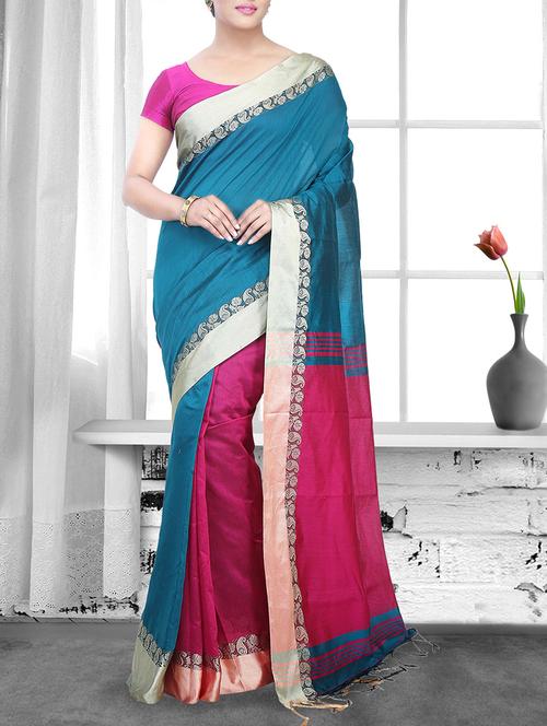 blue cotton handloom saree - 14910111 - Very Small Image - 1