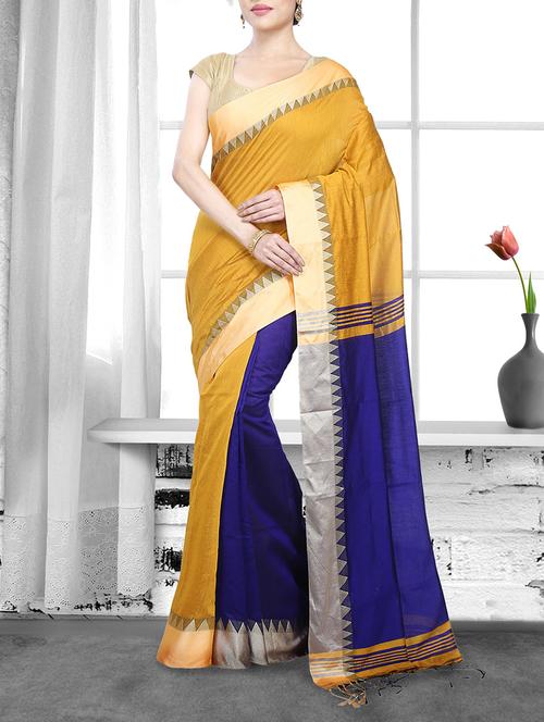 yellow cotton handloom saree - 14910114 - Standard Image - 1