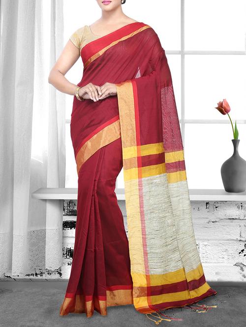 maroon cotton handloom saree - 14910117 - Standard Image - 1