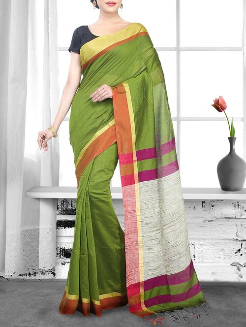 green cotton handloom saree - 14910119 - Very Small Image - 1