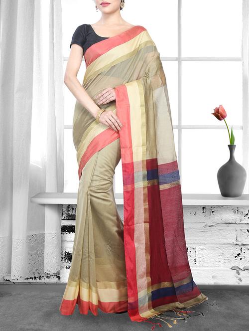 beige cotton handloom saree - 14910121 - Standard Image - 1