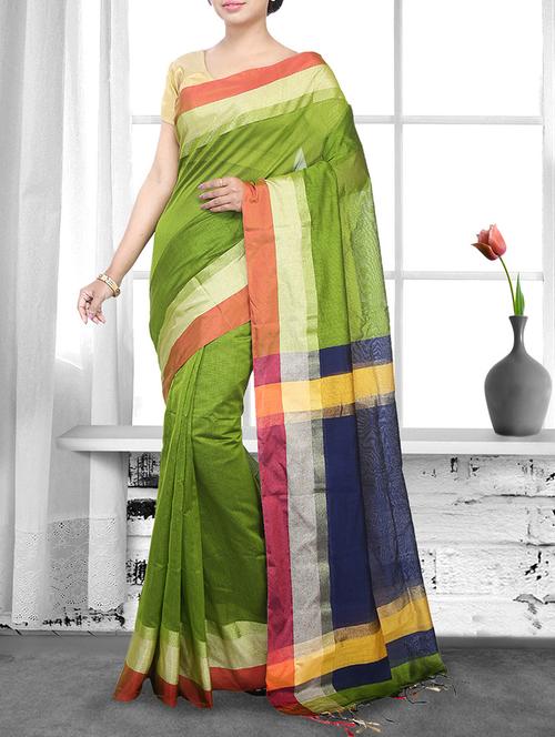 green cotton handloom saree - 14910122 - Standard Image - 1