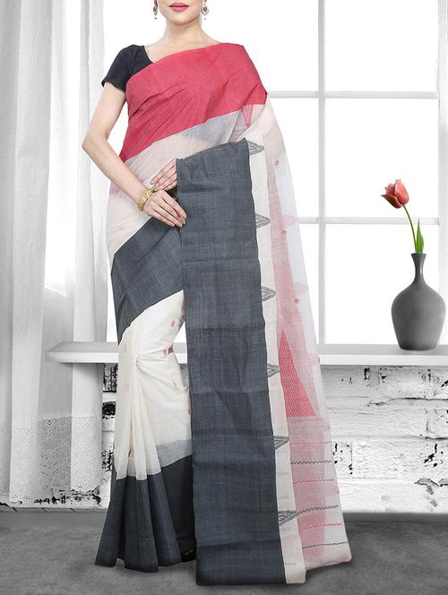 white cotton handloom saree - 14910128 - Very Small Image - 1