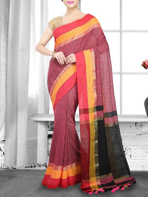 pink cotton handloom saree - 14910133 - Standard Image - 1