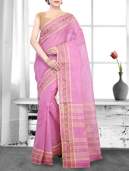 pink cotton handloom saree - 14910134 - Very Small Image - 1