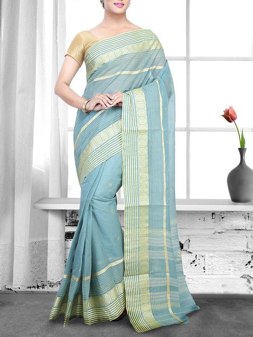 blue cotton handloom saree - 14910136 - Standard Image - 1