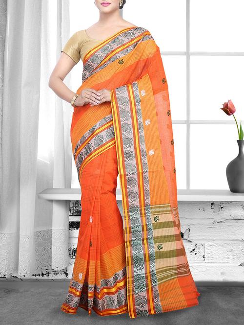 orange cotton handloom saree - 14910146 - Standard Image - 1