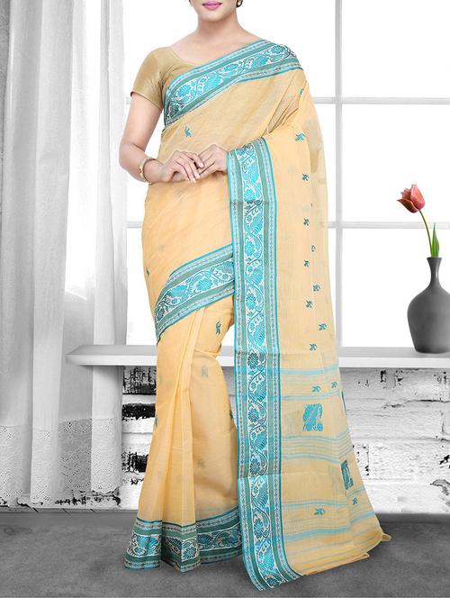 beige cotton handloom saree - 14910152 - Standard Image - 1