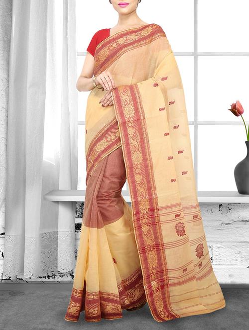 beige cotton handloom saree - 14910153 - Standard Image - 1