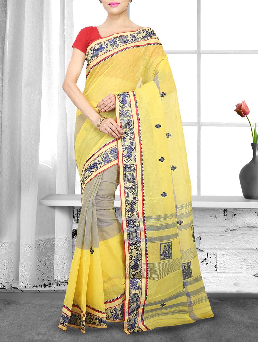 yellow cotton handloom saree