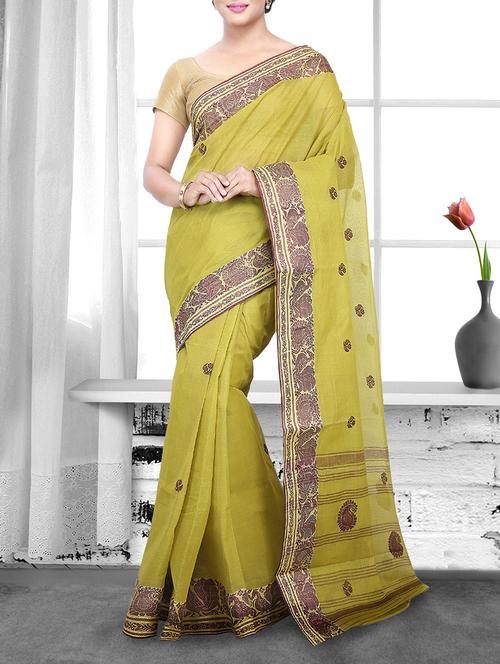 green cotton handloom saree - 14910155 - Standard Image - 1