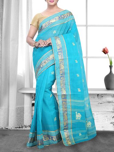 sky blue cotton handloom saree - 14910156 - Very Small Image - 1