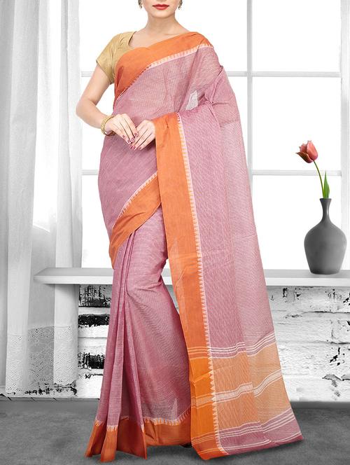 peach cotton handloom saree - 14910159 - Very Small Image - 1