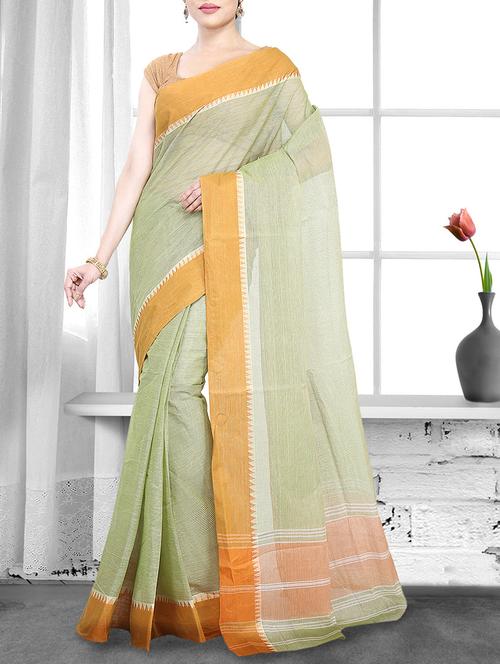 green cotton handloom saree - 14910160 - Very Small Image - 1