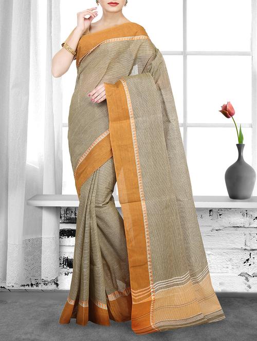 brown cotton handloom saree - 14910161 - Very Small Image - 1