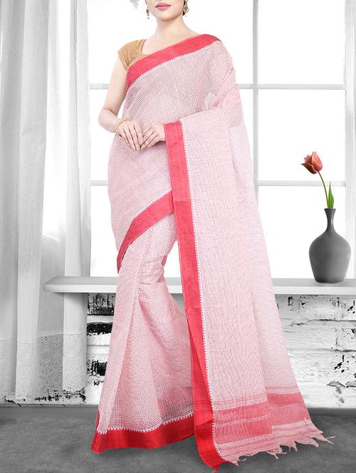 peach cotton handloom saree - 14910164 - Standard Image - 1