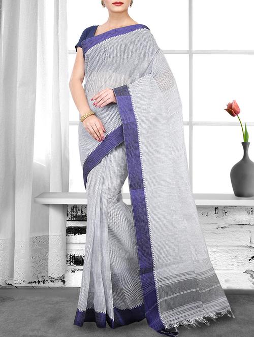 blue cotton handloom saree - 14910166 - Standard Image - 1