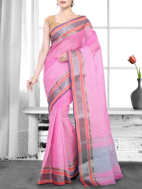 pink cotton handloom saree - 14910169 - Very Small Image - 1