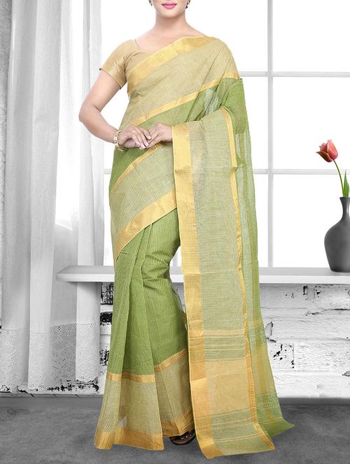 green cotton handloom saree - 14910176 - Standard Image - 1