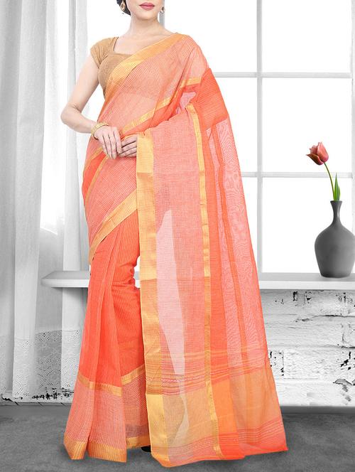 orange cotton handloom saree - 14910178 - Standard Image - 1