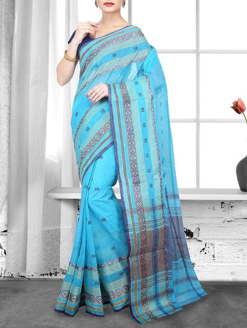 blue cotton handloom saree - 14910182 - Very Small Image - 1