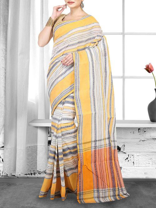 grey cotton handloom saree - 14910191 - Standard Image - 1