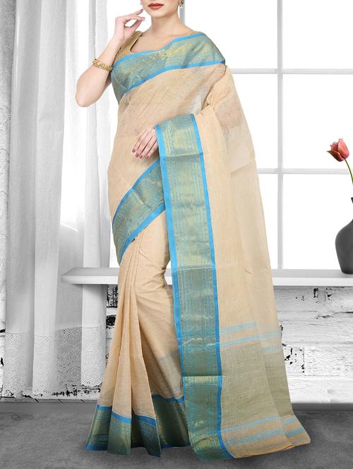 beige cotton handloom saree - 14910193 - Standard Image - 1