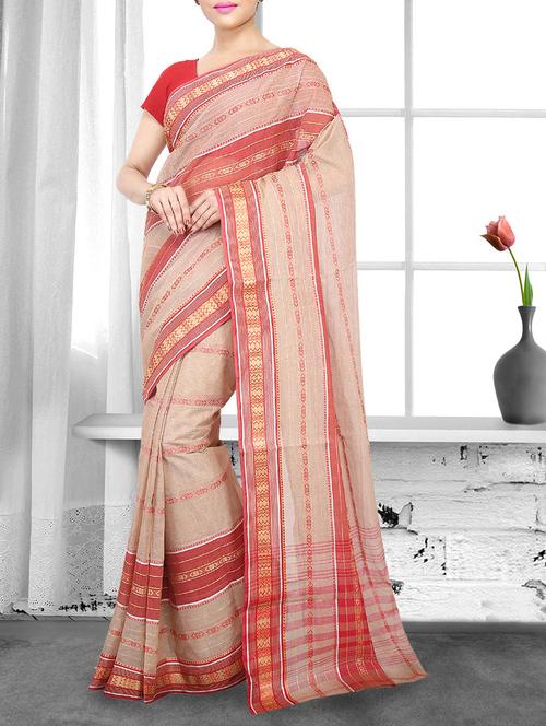 beige cotton handloom saree - 14910195 - Standard Image - 1