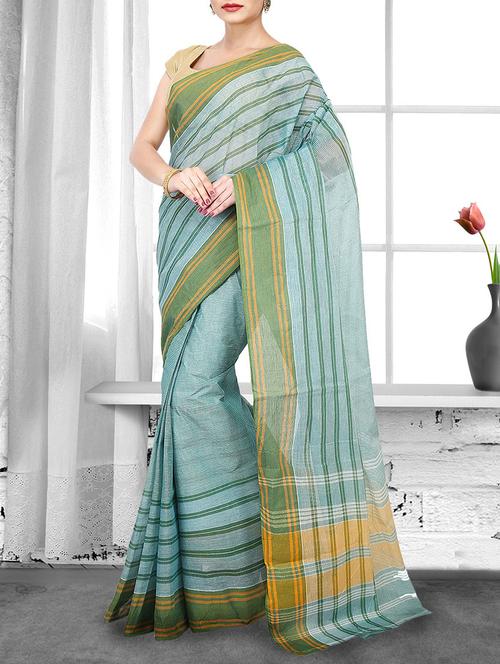 blue cotton handloom saree - 14910196 - Standard Image - 1