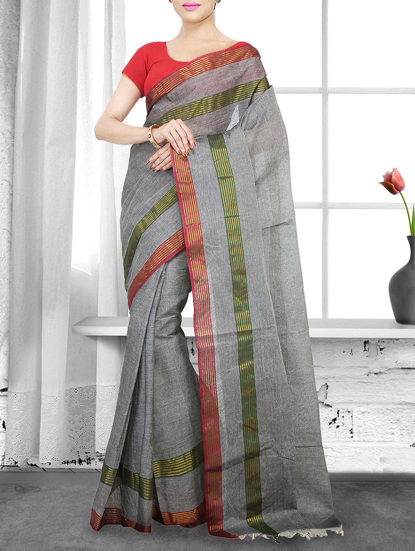 grey cotton handloom saree - 14910200 - Zoom Image - 1