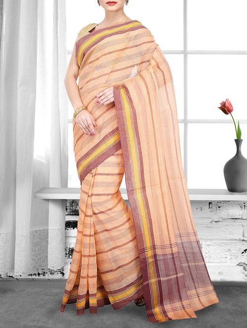 beige cotton handloom saree - 14910201 - Very Small Image - 1