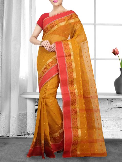 yellow cotton handloom saree - 14910218 - Standard Image - 1