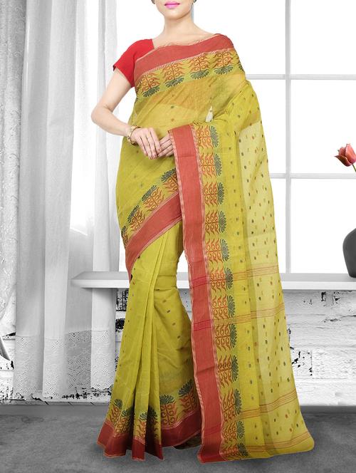 green cotton handloom saree - 14910222 - Very Small Image - 1
