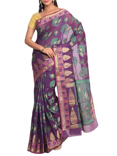 purple cotton silk woven saree with blouse - 14910390 - Very Small Image - 1