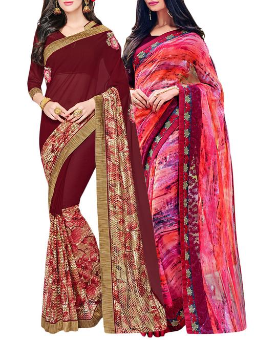set of 2 multicolor georgette printed saree comb with blouse - 14910461 - Very Small Image - 1