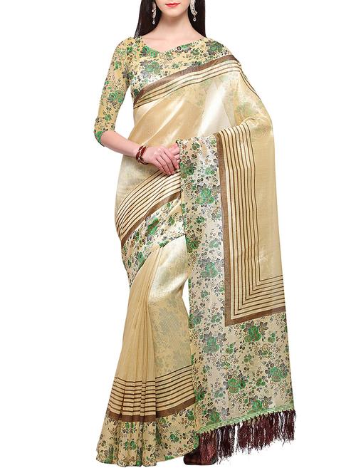 beige tussar saree with blouse - 14910505 - Very Small Image - 1