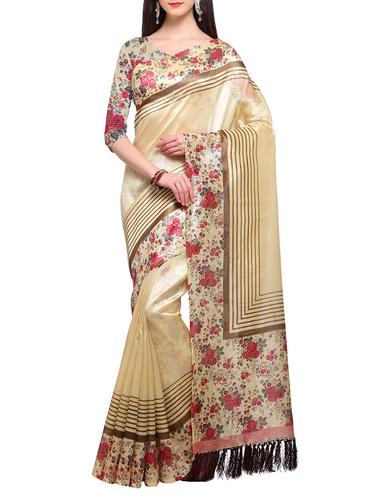 beige tussar saree with blouse - 14910506 - Very Small Image - 1