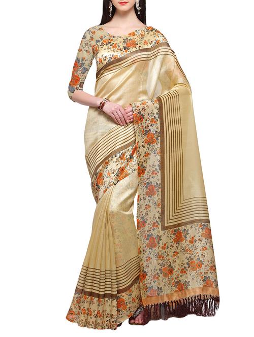 beige tussar saree with blouse - 14910507 - Standard Image - 1
