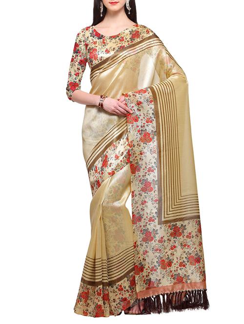 beige tussar saree with blouse - 14910509 - Very Small Image - 1