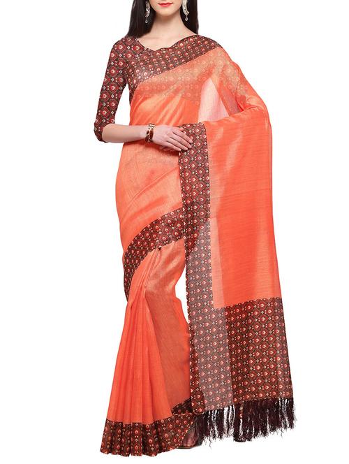 peach tussar saree with blouse - 14910513 - Very Small Image - 1
