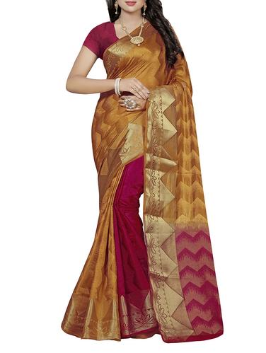 brown cotton silk woven saree with blouse - 14910538 - Very Small Image - 1