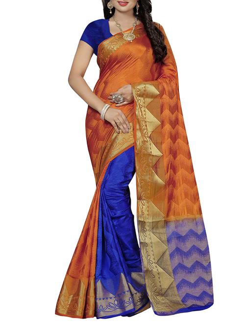 orange cotton silk woven saree with blouse - 14910539 - Very Small Image - 1