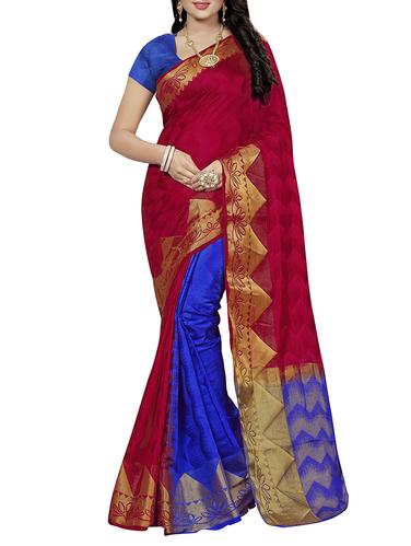 maroon cotton silk woven saree with blouse - 14910542 - Very Small Image - 1